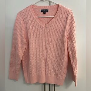 Karen Scott Pink V-Neck Cable Knit Sweater Sz XL